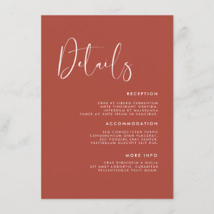 Cartão De Informações Detalhes do casamento do Terracotta Elegante e mod