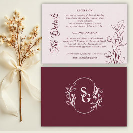 Cartão De Informações Detalhes do Casamento do Vinho Boho Ruby Simples