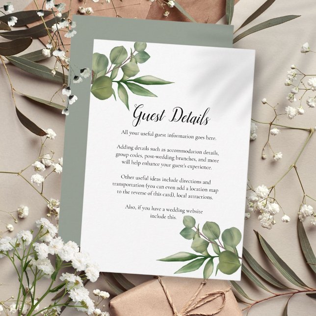 Cartão De Informações Detalhes do Casamento do Woodland Eucalyptus Green (Woodland Eucalyptus Greenery Wedding Details Enclosure Card)