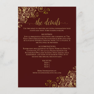 Cartão De Informações Detalhes do Casamento Dourado da Elegante Auburn B