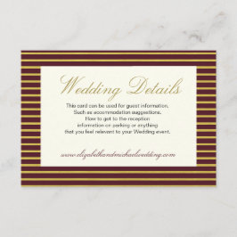 Cartão De Informações Detalhes do Casamento Dourado da Elegante Burgundy