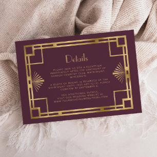 Cartão De Informações Detalhes do Casamento Dourado da Vintage Deco Burg