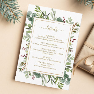 Cartão De Informações Detalhes do Casamento Dourado de Natal da Greenery