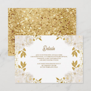 Cartão De Informações Detalhes do Casamento Dourado Flor de Marfim