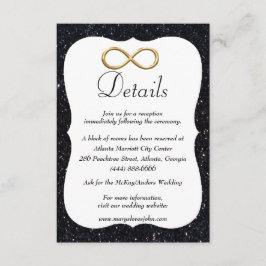 Cartão De Informações Detalhes do Casamento Dourado Infinito com Brilho