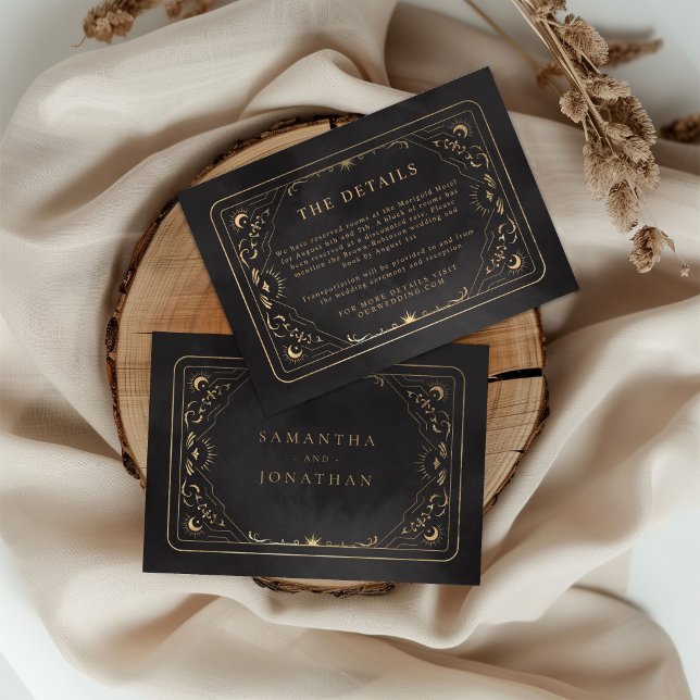 Cartão De Informações Detalhes do Casamento Dourado Tarot Celestial de B (Criador carregado)