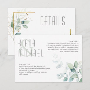 Cartão De Informações Detalhes do Casamento Dreamy Greenery Verde/Azul I
