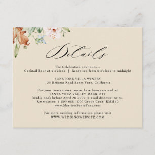 Cartão De Informações Detalhes do Casamento Earthy Blooms Bege Amanteiga