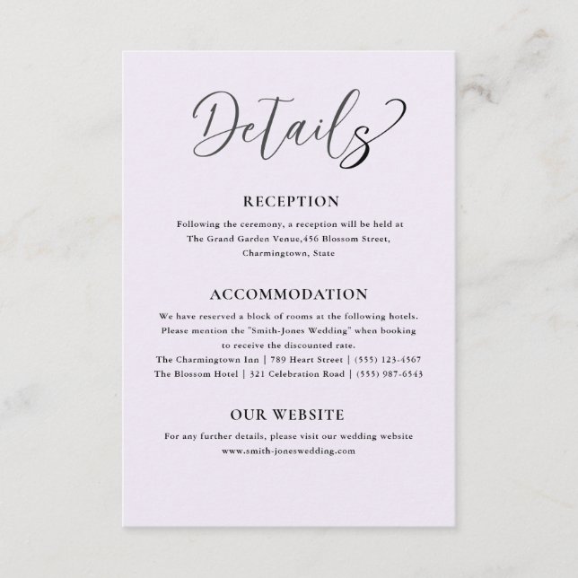 Cartão De Informações Detalhes do Casamento Elegante (Frente)