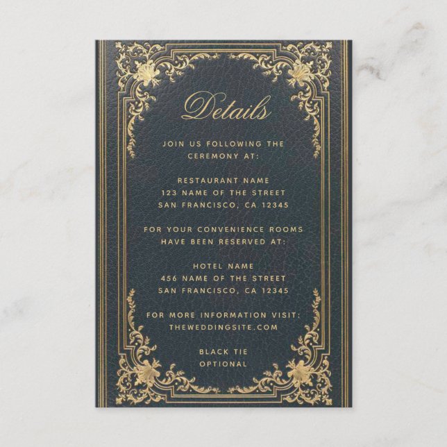 Cartão De Informações Detalhes do Casamento Elegante Azul - Script Doura (Frente)