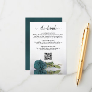 Cartão De Informações Detalhes do Casamento Elegante de Rosa Teal Código