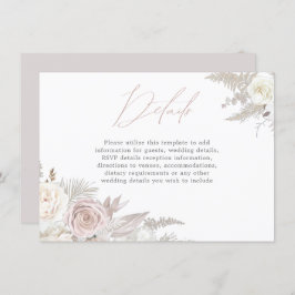 Cartão De Informações Detalhes do Casamento Elegante Dusty Rosa e Ivory