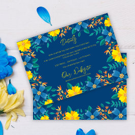 Cartão De Informações Detalhes do Casamento Elegante Floral Azul Amarelo