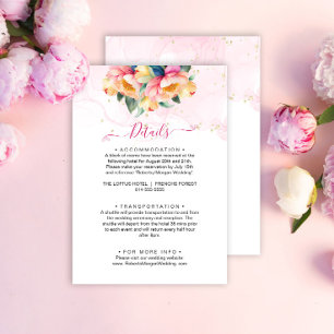 Cartão De Informações Detalhes do Casamento Elegante Peony Watercolor