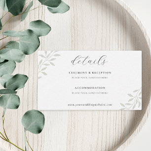 Cartão De Informações Detalhes do Casamento Elegante Sage Greenery