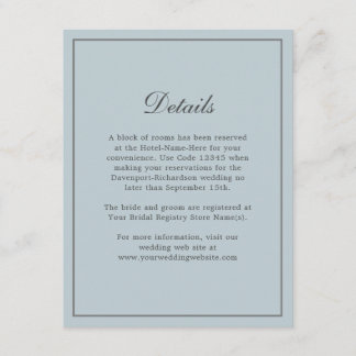 Cartão De Informações Detalhes do Casamento Elegante Simples Dusty Blue