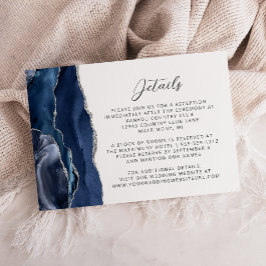 Cartão De Informações Detalhes do Casamento em Ágata Azul Marinho Prata