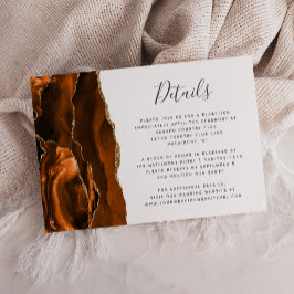 Cartão De Informações Detalhes do Casamento em Ágata Dourada Laranja Que