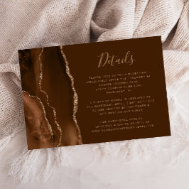 Cartão De Informações Detalhes do Casamento em Ágata Marrom Mocha Dourad