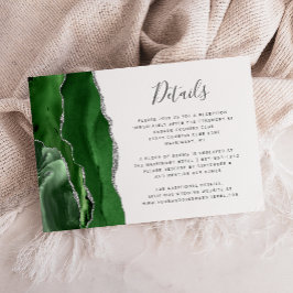 Cartão De Informações Detalhes do Casamento em Ágata Prata com Verde Caç