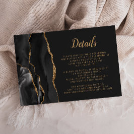 Cartão De Informações Detalhes do Casamento em Agata Preto Dourado Pince