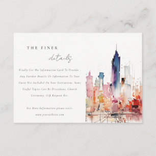 Cartão De Informações Detalhes do Casamento em Aquarela de Chicago Illin