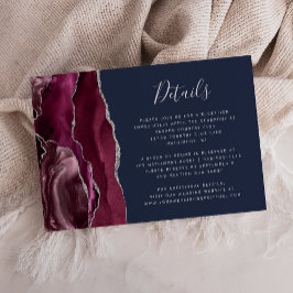 Cartão De Informações Detalhes do Casamento em Azul Marinho Ágata Prata