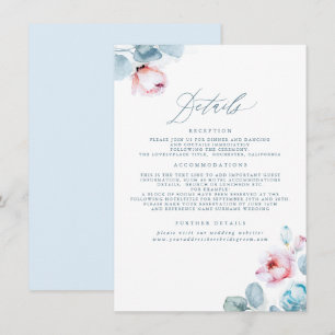 Cartão De Informações Detalhes do Casamento em Azul Poeira e Rosa