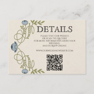 Cartão De Informações Detalhes do Casamento em Azul Poeirento Art Nouvea