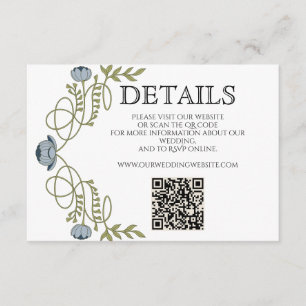 Cartão De Informações Detalhes do Casamento em Azul Poeirento Art Nouvea