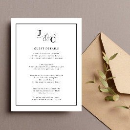 Cartão De Informações Detalhes do Casamento em Caligrafia Preto e Branco