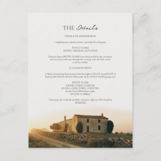 Cartão De Informações Detalhes do Casamento em Casa de Campo Toscana com