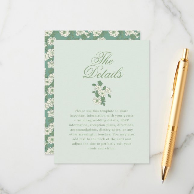 Cartão De Informações Detalhes do Casamento em Chinoiserie no Jardim Ver (Frente/Verso In Situ)