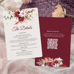 Cartão De Informações Detalhes do Casamento em Código QR Burgundy & Blus