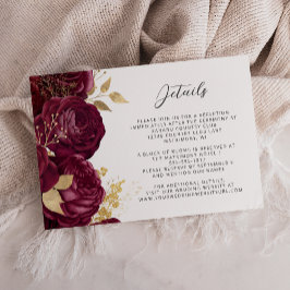 Cartão De Informações Detalhes do Casamento em Grafia Dourada com Floral
