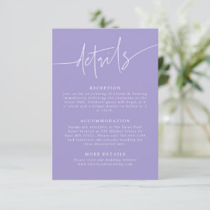 Cartão De Informações Detalhes do Casamento em Letra Violet Casual