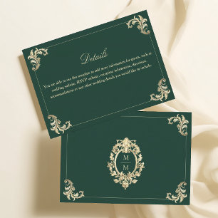 Cartão De Informações Detalhes do Casamento em Ouro Barroco Verde Esmera
