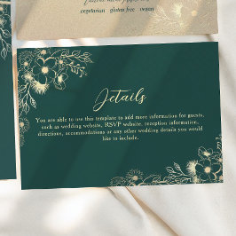 Cartão De Informações Detalhes do Casamento em Ouro e Verde Esmeralda