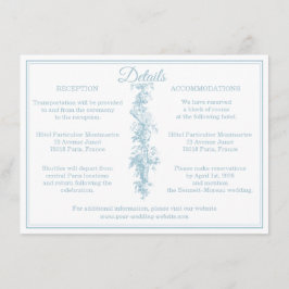 Cartão De Informações Detalhes do Casamento em Powder Blue Toile de Jouy