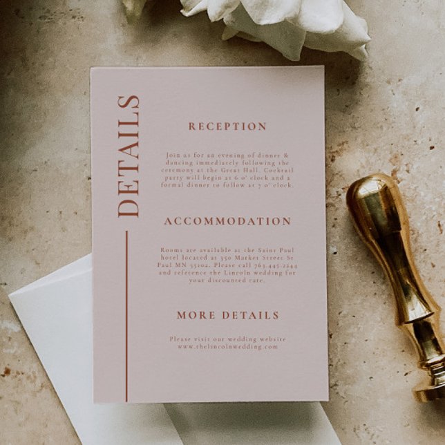 Cartão De Informações Detalhes do Casamento em Terracota com Linha Limpa (Criador carregado)