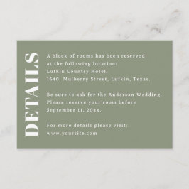 Cartão De Informações Detalhes do Casamento em Verde Sage | Informações