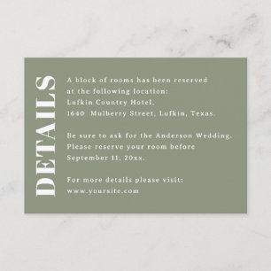Cartão De Informações Detalhes do Casamento em Verde Sage Informações