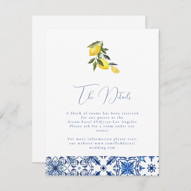 Cartão De Informações Detalhes do casamento entre azulejos e citrinos me (Frente/Verso)