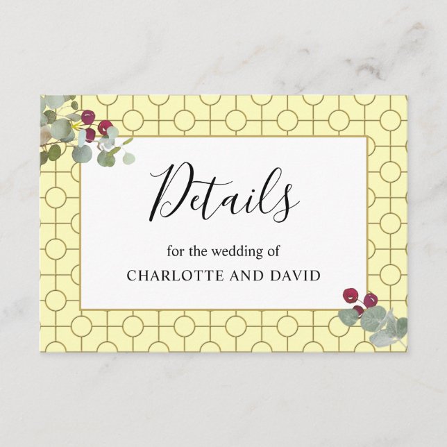 Cartão De Informações Detalhes do Casamento Eucalyptus Burgundy Berry Gr (Frente)