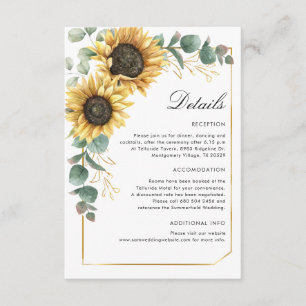 Cartão De Informações Detalhes do Casamento Eucalyptus de Girassol Elega