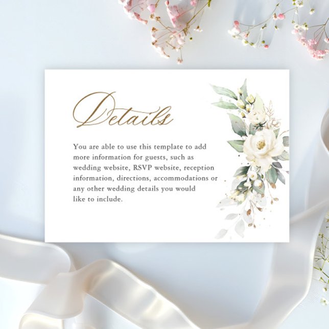 Cartão De Informações Detalhes do Casamento Eucalyptus de Rosas Brancas  (Criador carregado)