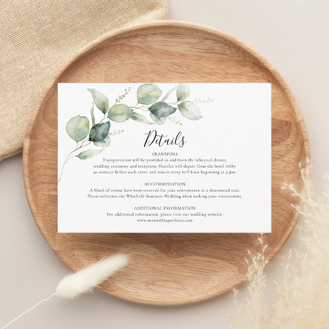 Cartão De Informações Detalhes do Casamento Eucalyptus Greenery (Eucalyptus Greenery Wedding Details Enclosure Card)