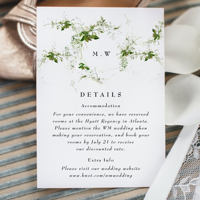 Cartão De Informações Detalhes do Casamento Eucalyptus Wreath Monogramas (Criador carregado)