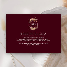 Cartão De Informações Detalhes do Casamento Fall Wildflower Crest Burgun