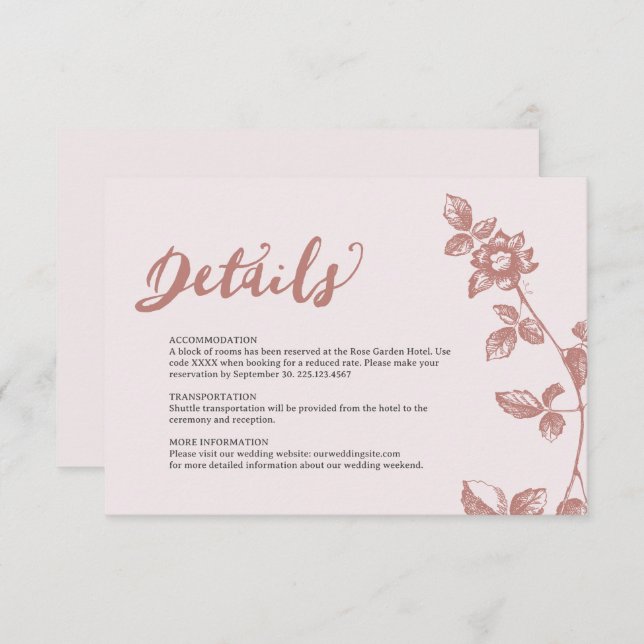 Cartão De Informações Detalhes do Casamento Flaoral Cinza-Branca Russo (Frente/Verso)